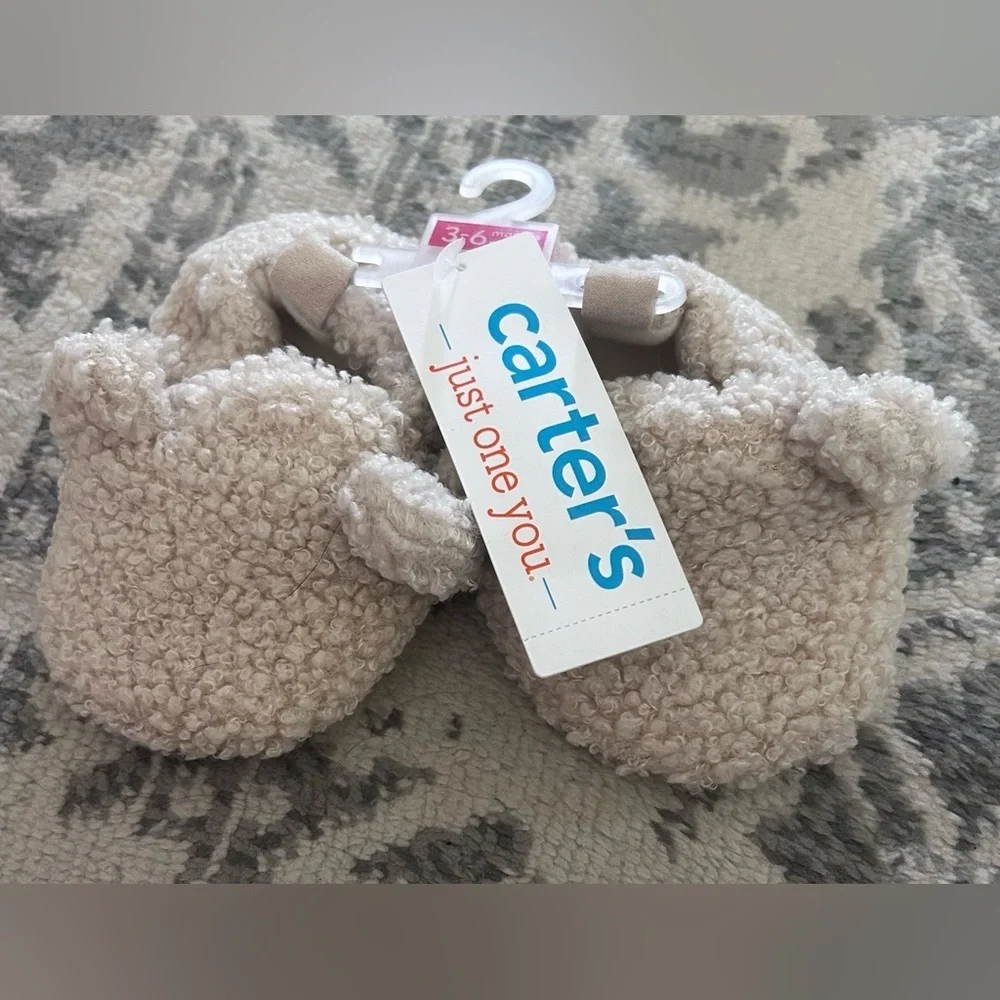 NWT Carter’s Infant Slippers- Tan/3-6M & NWT Bow Faux Fur Boots- Brown/0-3M